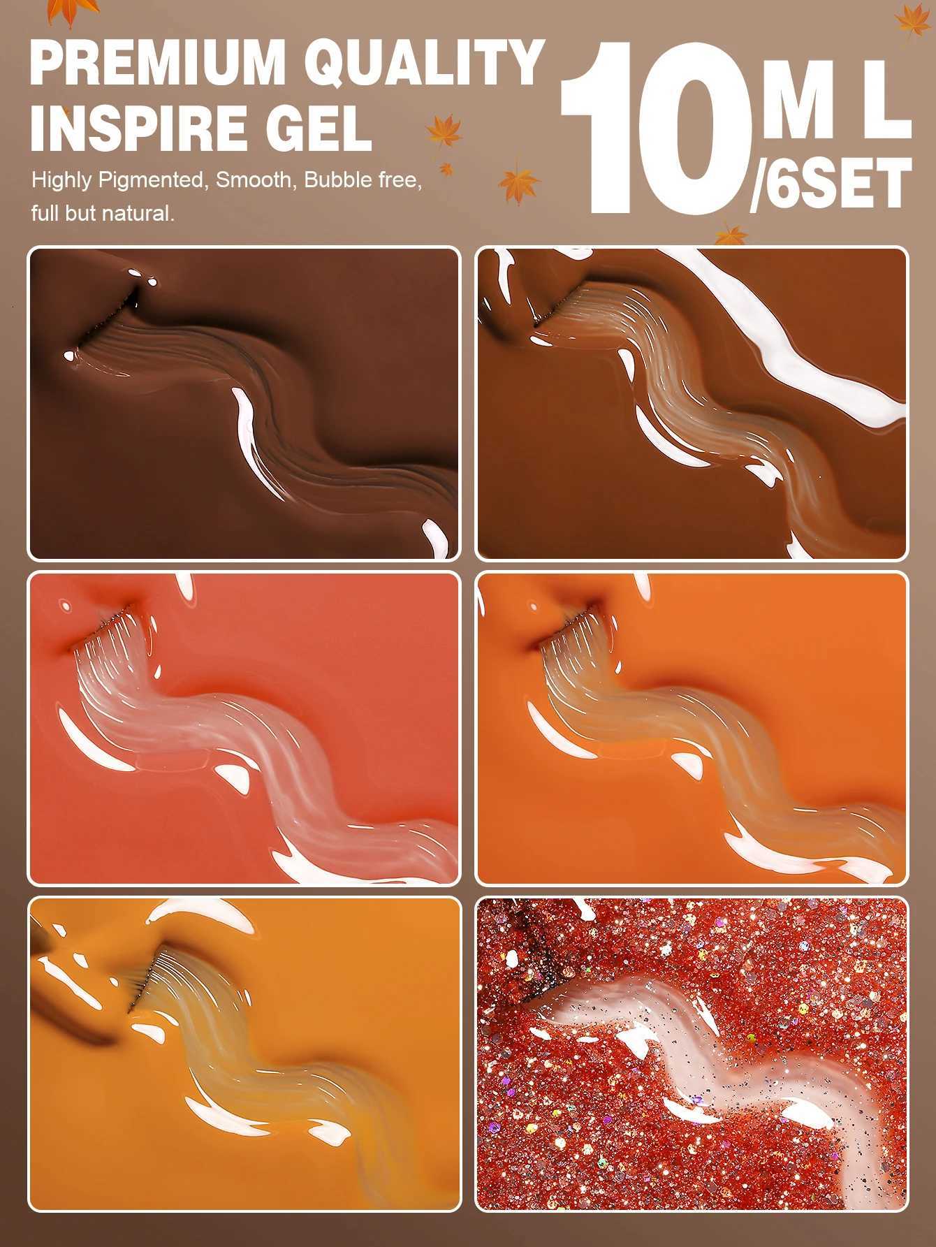 YOKEFELLOW 6Pcs/Set Fall Winter Gel Nail Polish Semi Permanent UV Led Gel Varnish Brown Orange Pumpkin Halloween Christmas GiftT251127