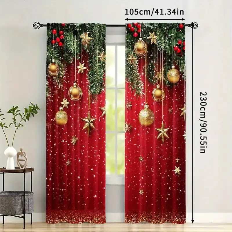 Curtain Christmas 2pcs - Christmas curtains festive red Christmas polyester printed curtains home decoration room decoration Y251126