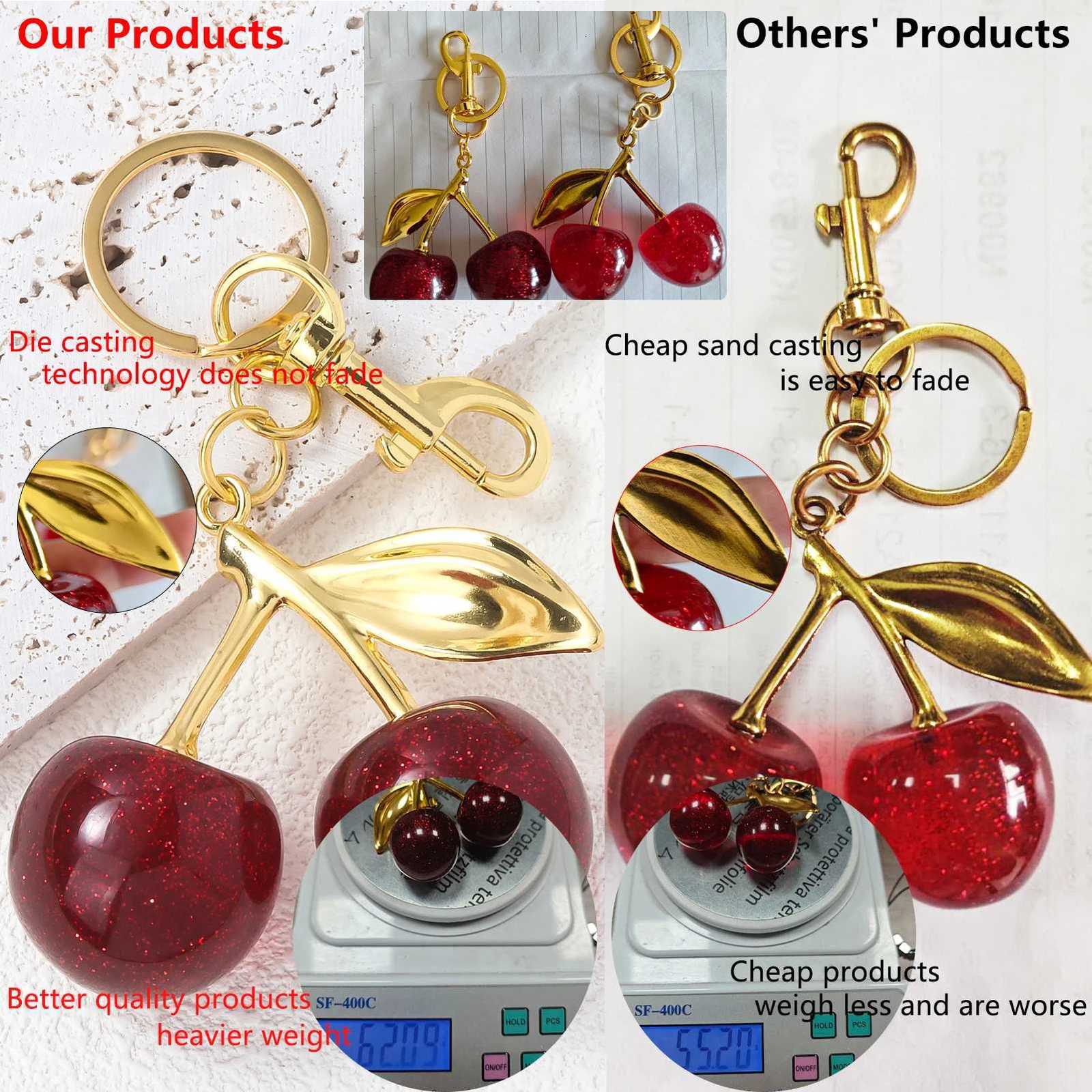 Delicious Crystal Red Pink Cherry Keychain Summer Fruits Cherries Pendant Keyring For Women Men Jewelry Bag Key Accessories GiftT251127