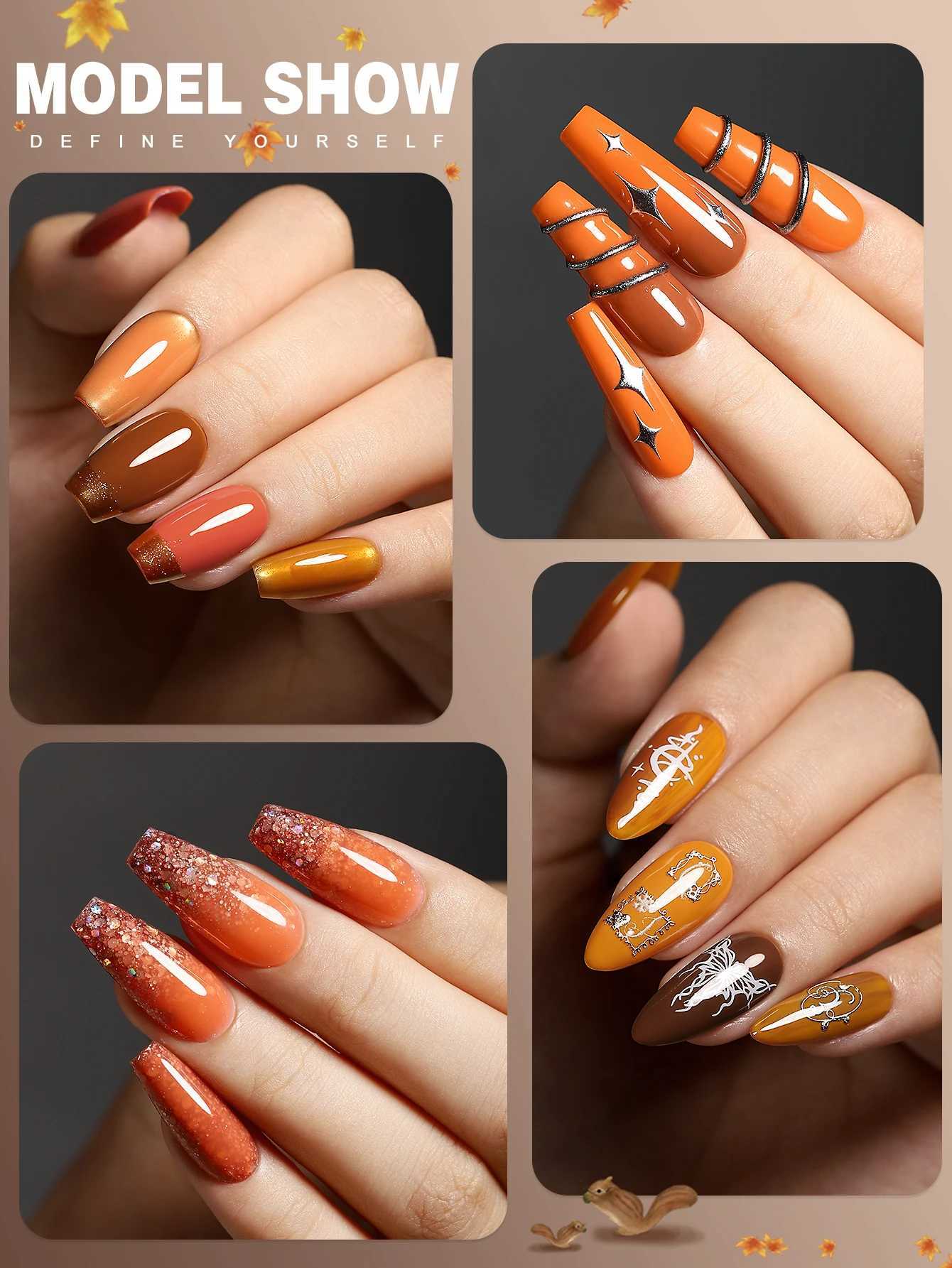 YOKEFELLOW 6Pcs/Set Fall Winter Gel Nail Polish Semi Permanent UV Led Gel Varnish Brown Orange Pumpkin Halloween Christmas GiftT251127
