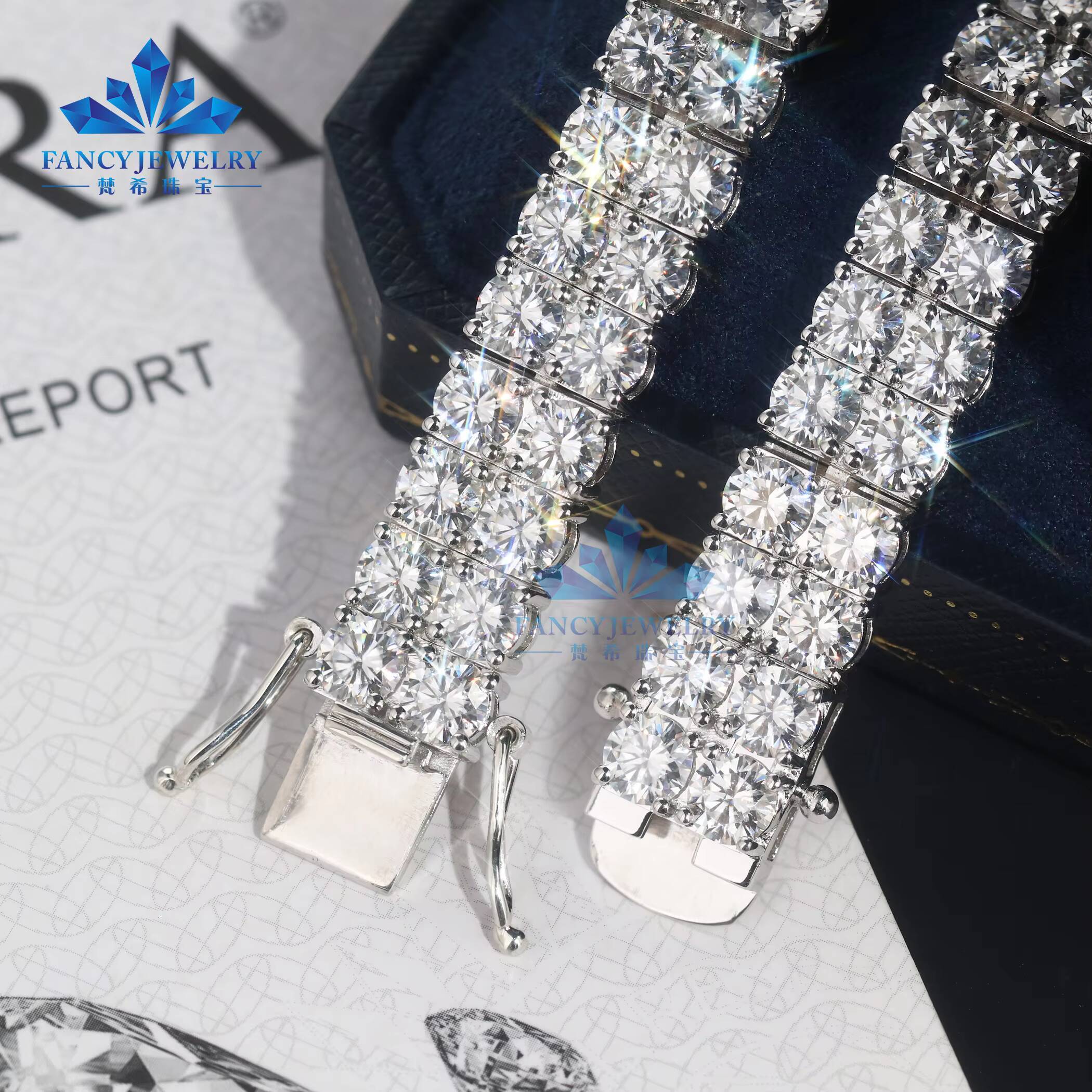 Double Rows Diamond 5mm5mm Width Tennis Chain Silver 925 Vvs Moissanite Hip Hop Jewelry Lab Moissanite Diamond Tennis Bracelet
