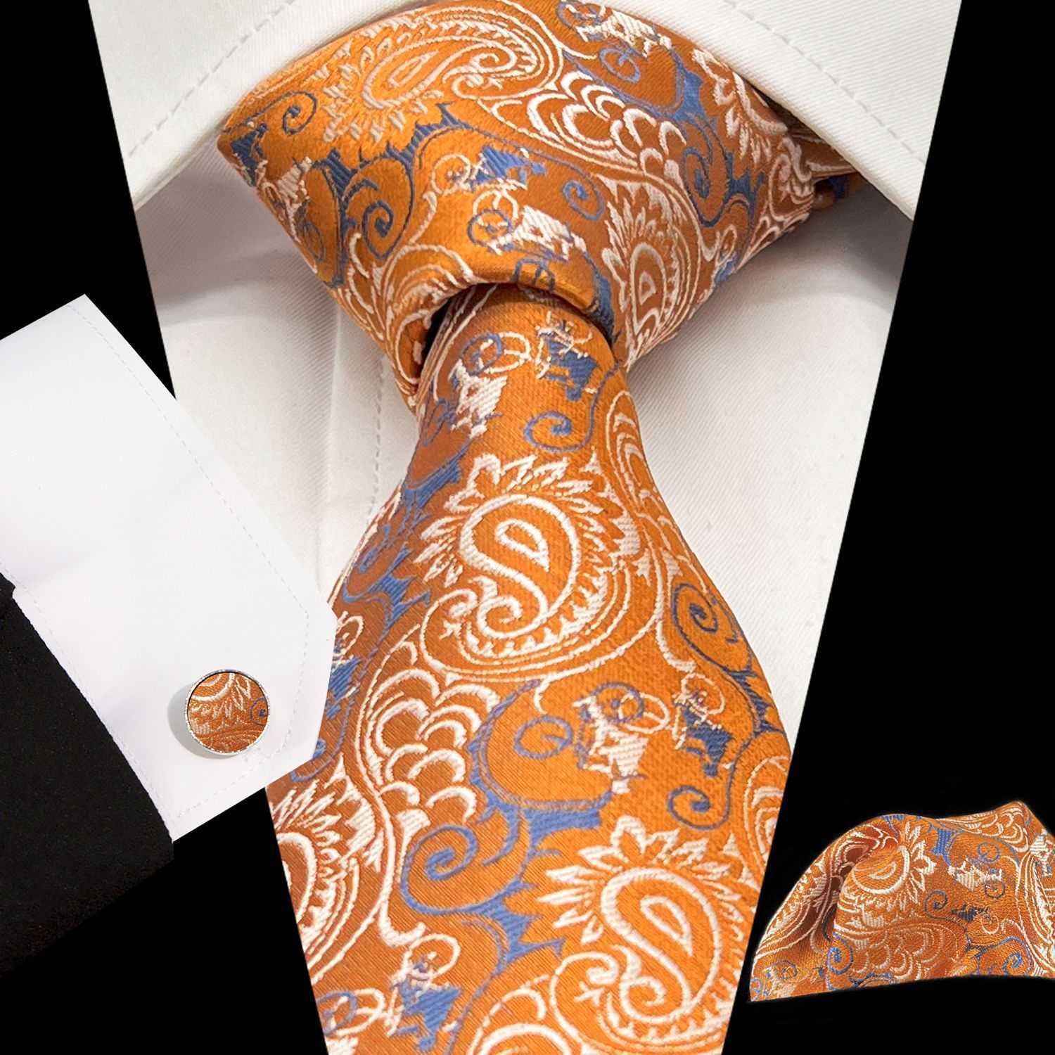 In Stock - Vintage 8.5cm Jacquard Paisley Tie Set | Tie + Pocket Square + Cufflinks for Business G251122