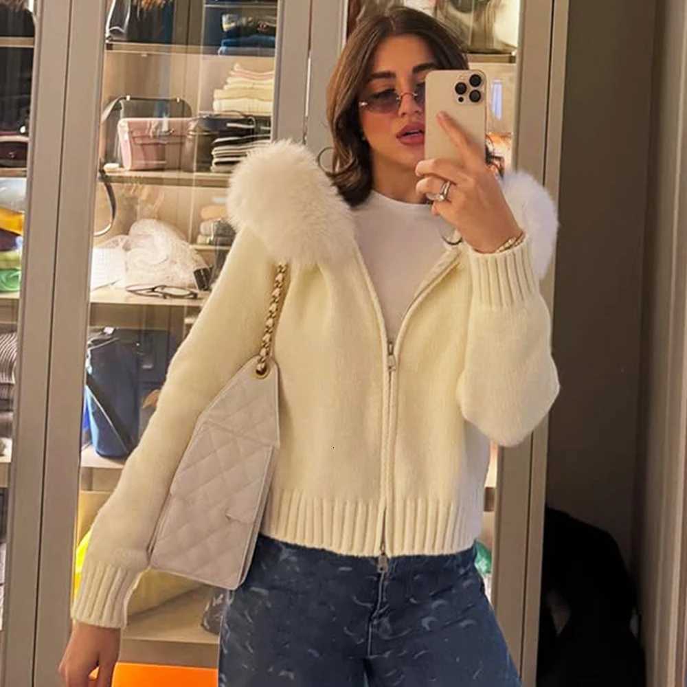 Talenza Winter Female Sweater Hoodie Cardigan Fluffy Zipper Patchwork Long Sleeve Ribbed Solid Knit jacket Coat Womens CardiganXJ251127