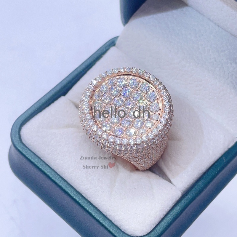 Luxury Gra Certificated Rose Gold Iced Out Hip Hop Moissanite Ring Men Vvs
