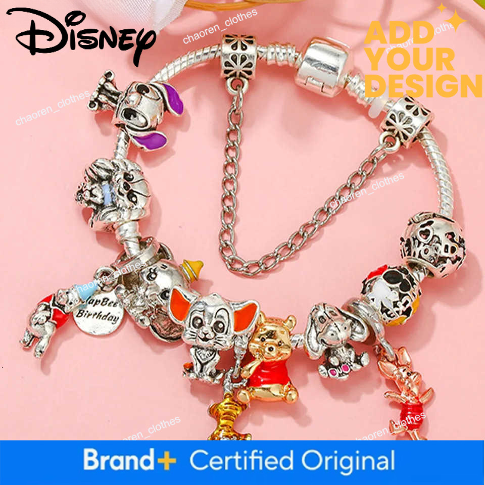 Disney 100th Anniversary Stitch Princess Pumpkin Cart Mickey Minnie Figure Model Dumbo Charm Beads Fit Bracelets Anime Jewelry Accessory W20250716
