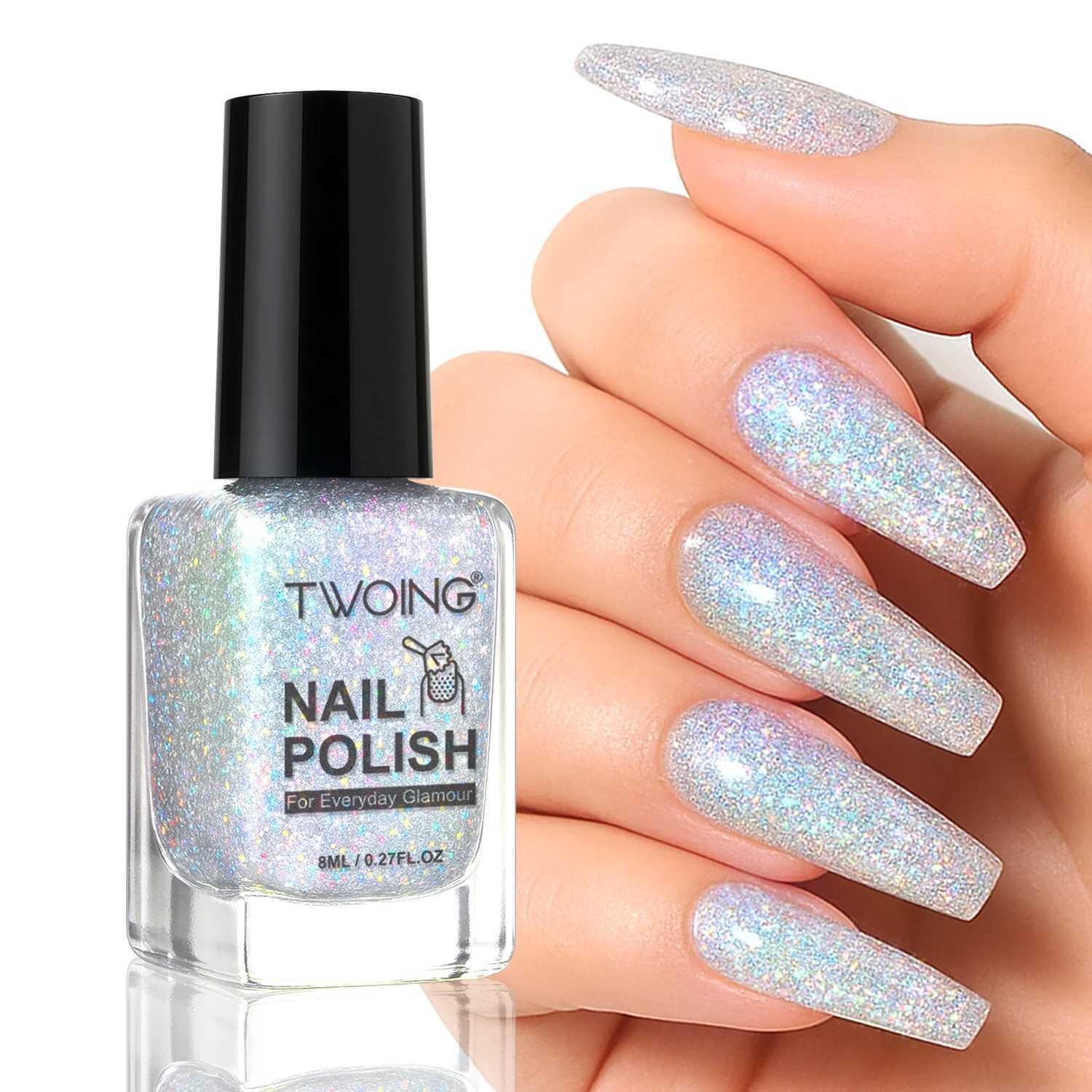 8ml Holographic Nail PolishSilver Glitter Nail Polish Air Dry FastHigh Glossy Shiny Nail Pigment Laser Iridescent NailT251127