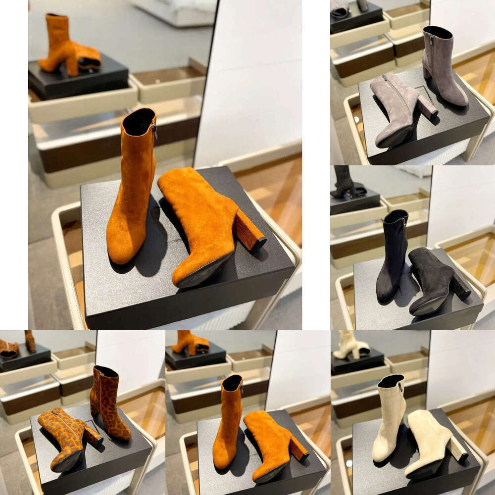 Luxury Ankle Boots Designer boot kitten heel Boots fashion booties Women's Runway Fashion zipper Genuine Leather Suede Pointed Toes leopard print Chunky woman shoe
