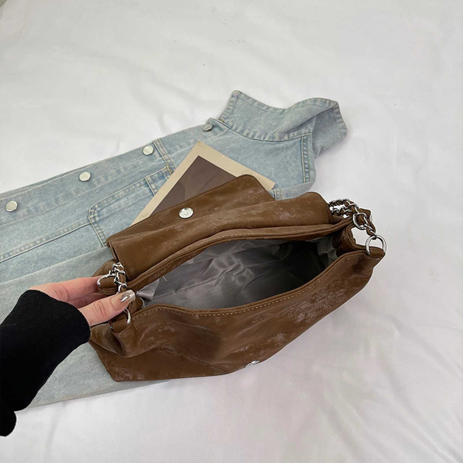 Autumn Winter Underarm Pouch with Chain Strap Suede Shoulder Bag Luxury Large Tote Bag Vintage Handbags Women Crossbody Bags K251127