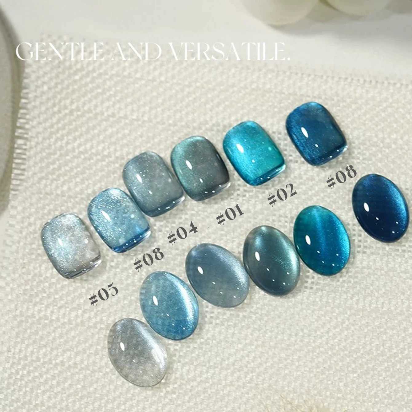 MIANEL 12ML 1-10pcs Summer New Style Blue Glass Bead Cat Eye Gel Nail Polish Blue Crystal Nail Polish Blue Nails White NailsT251127
