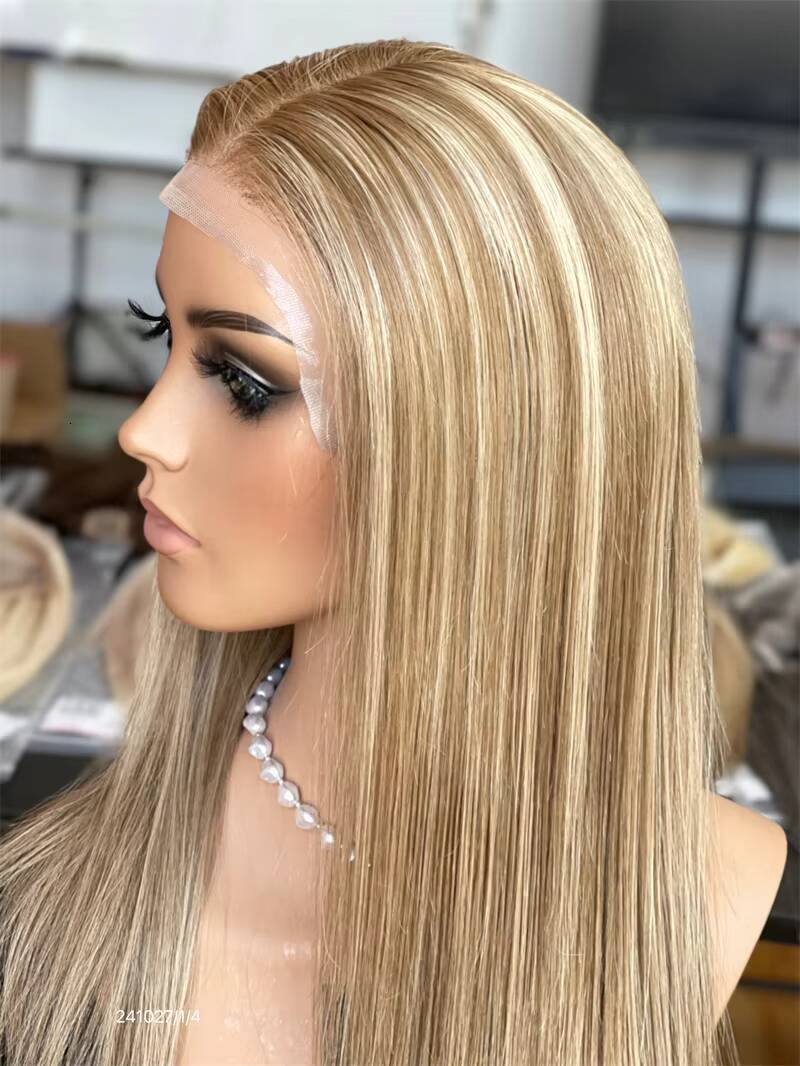 Customized Salon Color Blonde Highlight Super Thin Skin Silk PU Silicone Medical Lace Wig Glueless Full Lace Wig Cap