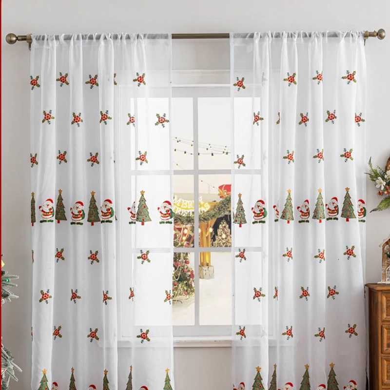 Curtain Christmas Christmas Window Curtains For Living Room Decoration Tulle Lounge Bedroom Sheer Curtains Home Interior White Cover Curtains Y251126