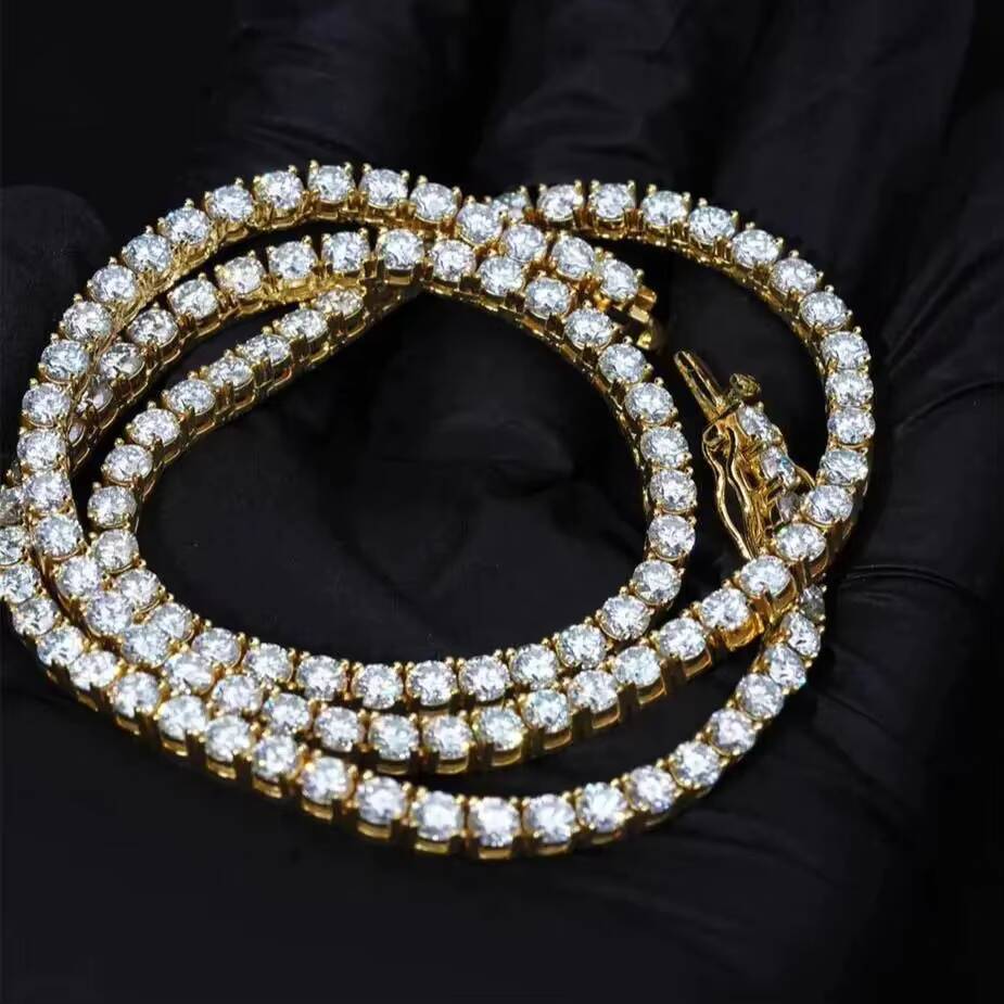 RB Gems 925 Sterling Silver VVS Moissanite Tennis Chain Necklace 2mm 65mm Fine Chains for Women and Men Gold Zircon Jewelry