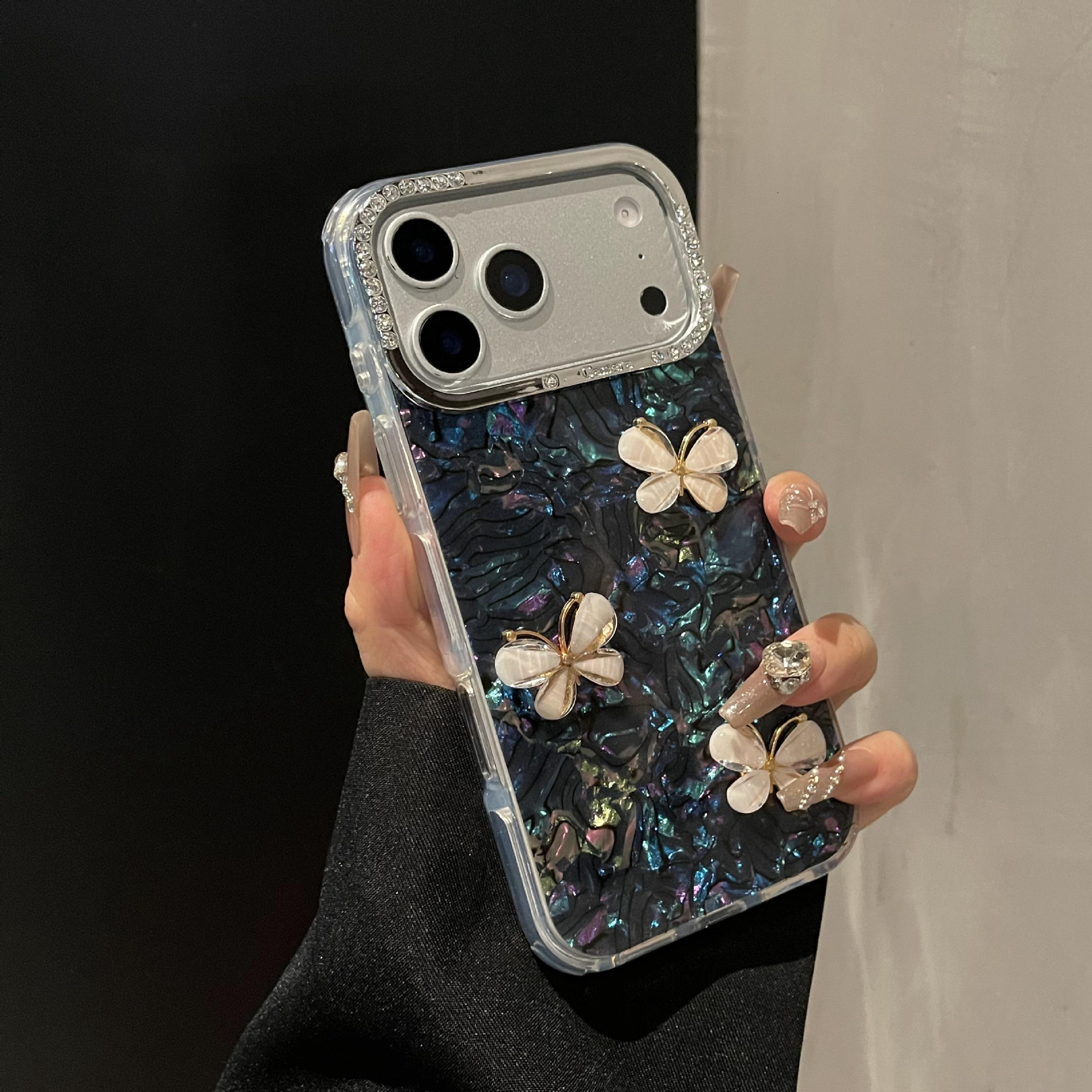 Colorful Shell Bowknot Phone Case iPhone 17 Pro Max Compatible with Apple 16 Pro Rhinestone Lens 15/14