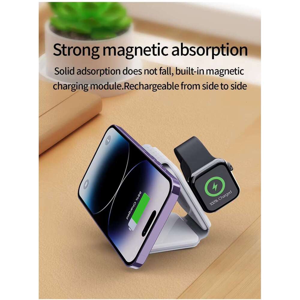 Wireless charger fast three in one 15W multi device magnetic charging compatible with Apple The base bracket is a foldable charging pad