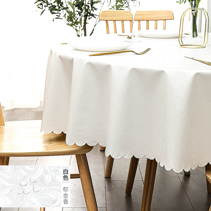 A892 tablecloth waterproof and oil-proof wash-free light luxury high-end round tablecloth hotel banquet dirt-resistant and scalding European