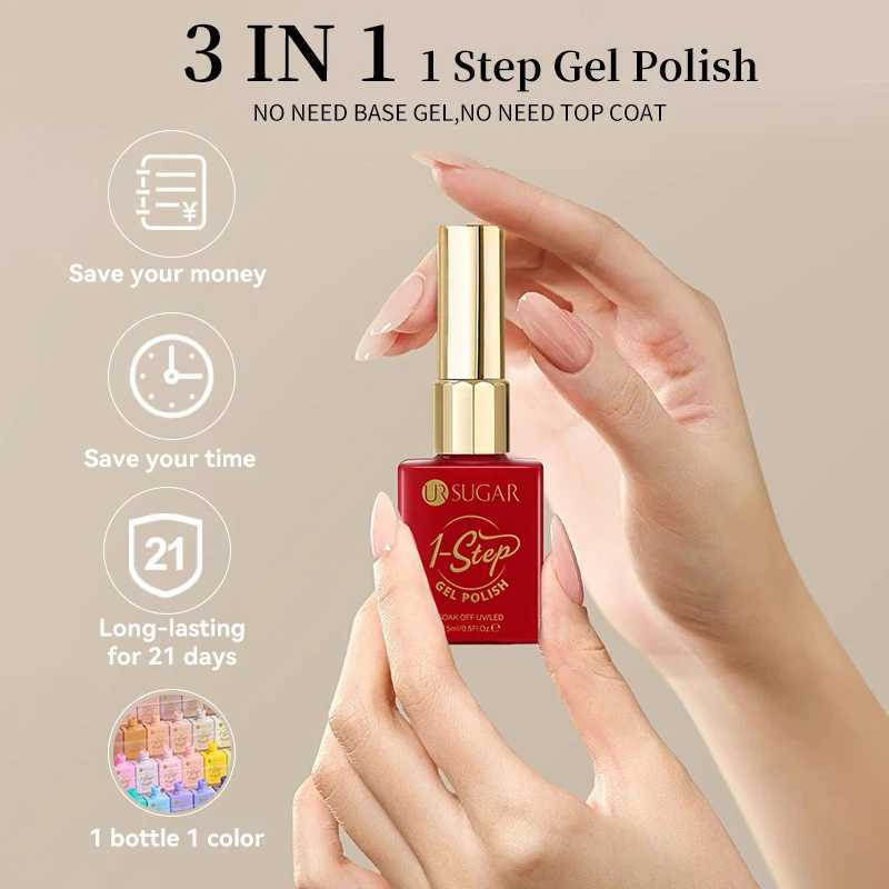 UR SUGAR 15ml 1 Step Gel Polish 3 IN 1 Red Pink Glossy Nail Soak Off LED UV Gel Nail Varnishes No Need Base Gel and Top CoatT251127