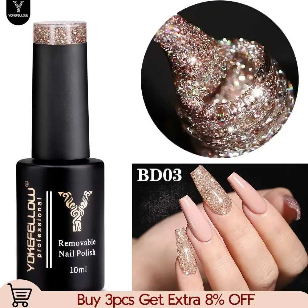 2024 New YOKEFELLOW 10ML Reflective Glitter Gel Nail Polish Soak Off UV Gel Varnish Colorful Brown Nail Gel Polish For ManicureT251127