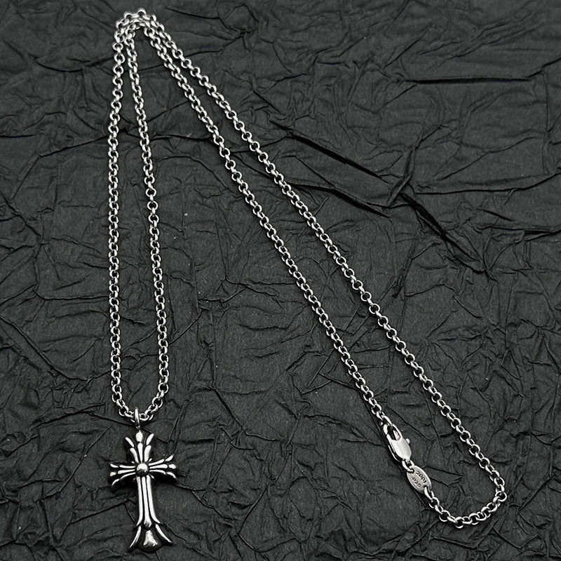 S925 sterling silver retro old small double-layer cross pendant necklace European and American men and women niche 251124 - view 5