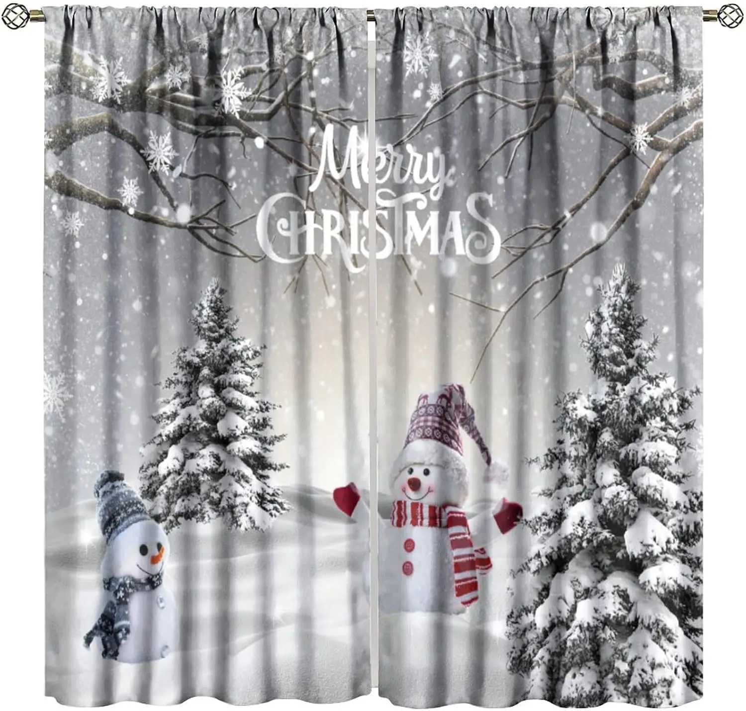 Curtain Christmas Merry Christmas Winter Snowman CurtainXmas Tree Snowman Snowflake Holiday Curtains for Bedroom Living Room Bathroom Red Snowman Y251