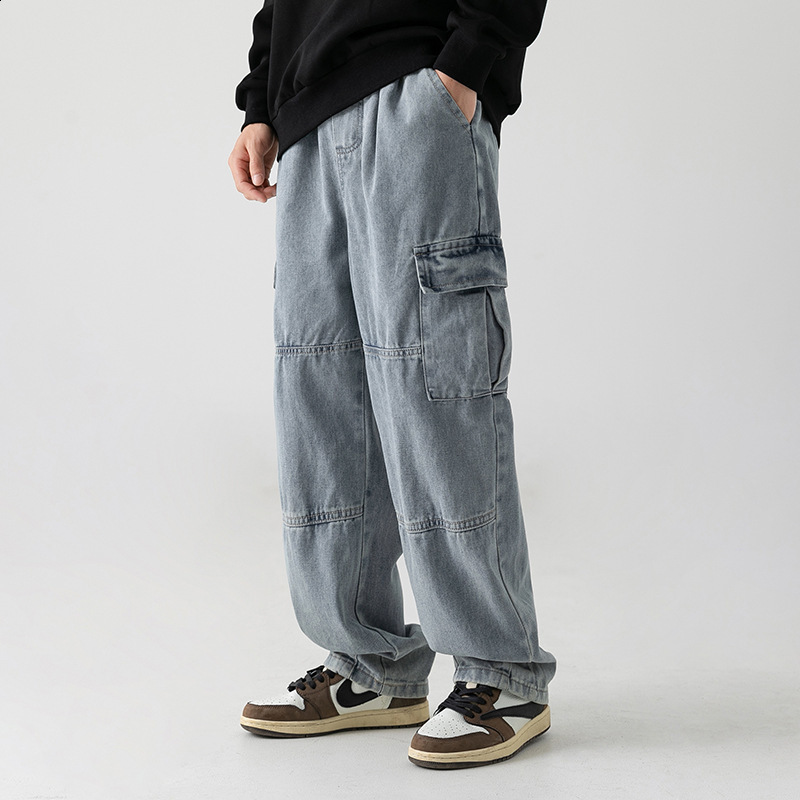 Y2K bagged cherry blossom print pattern jeans Harajuku retro hip-hop streetwear mens Gothic casual wide leg pants 240927 - view 5