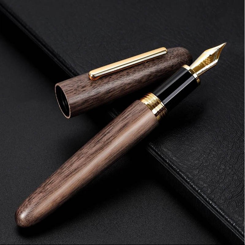 Jinhao 9056 Natural Wood Handmade Fountain Pen M/F Nib Gold Clip Ink Pen Stationary Business Office Gift Writing School Supplies 240110