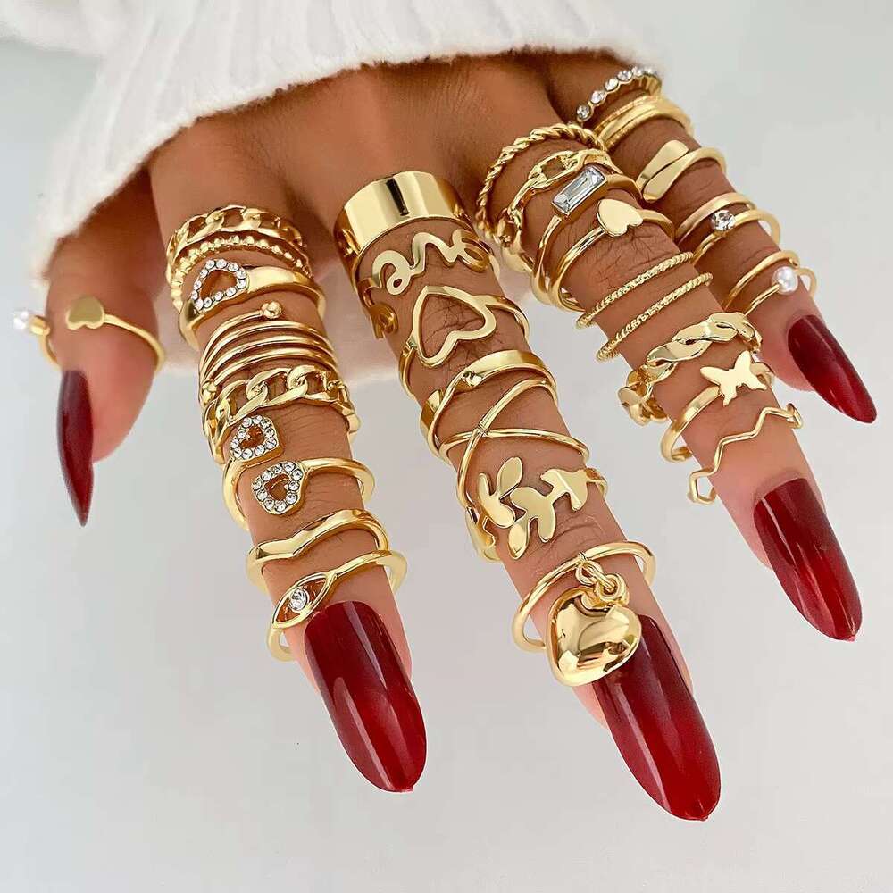 Designer Jewellery High Quality Gold Heart Leaves Pearls Stacking Ring Collection with Crystals for Daily Wear and Gifting Occasions Textured Fashion 