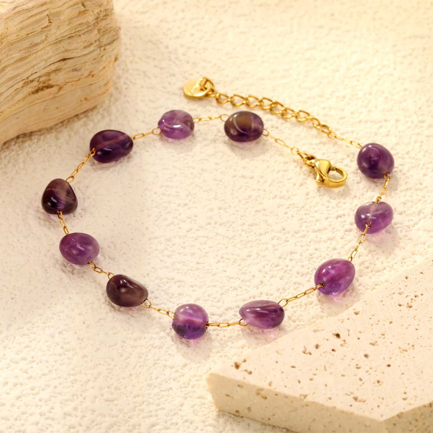 LUXUKISSKIDS Trendy Natural Purple Crystal Stones for Woman/Ladies Steel Stainless Charm Chain Jewellry Gifts C251105