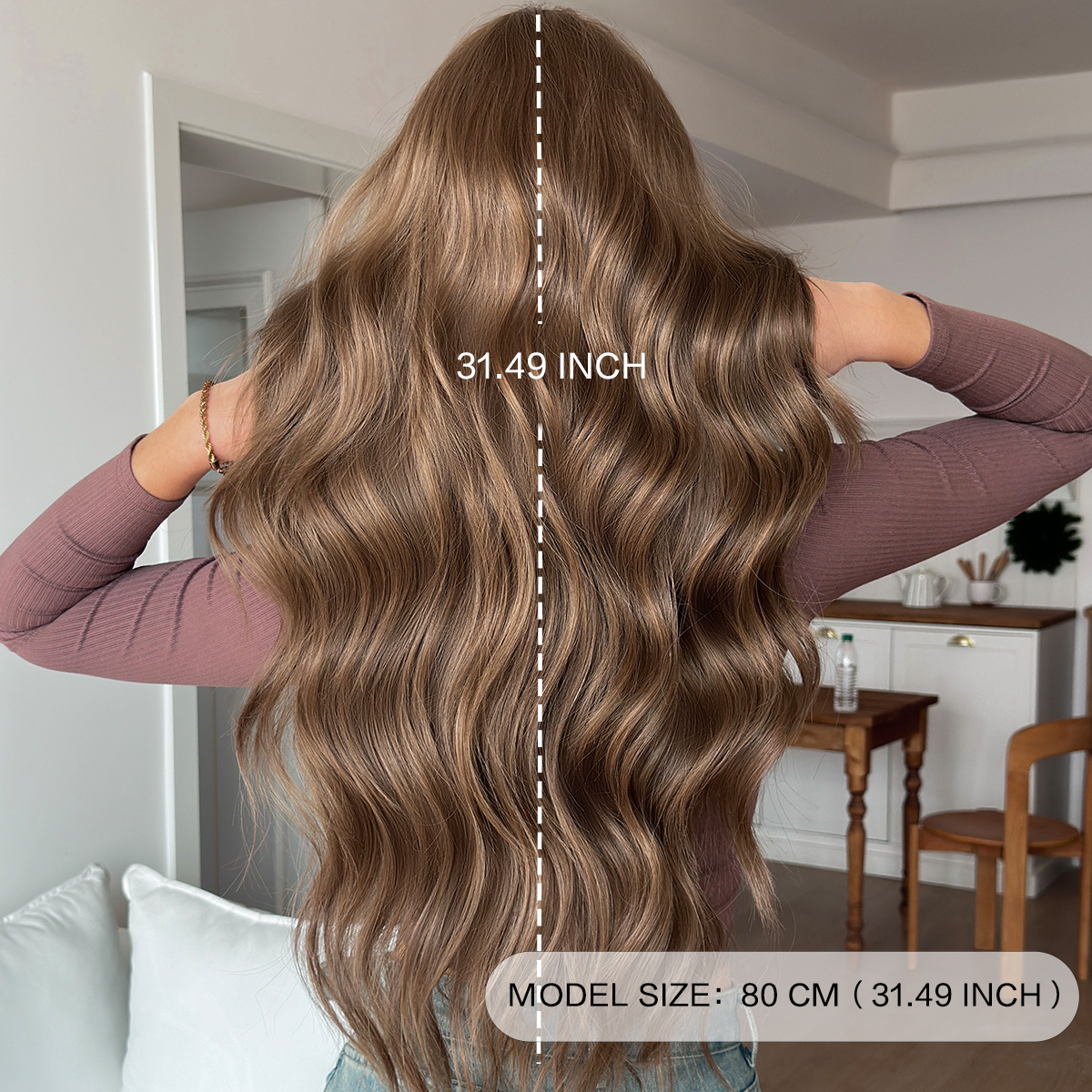 brown Warm daily wig with no trace full head cover for women round face long hair with big waves curly hair natural full top simulation hair