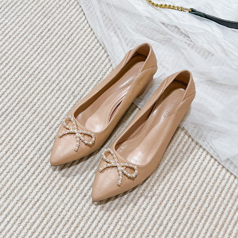 hot Bow Pointed Toe Pumps: New Ladies Bowtie Chunky Heels Women, Crystal Heeled Shoes for Office, Wedding & Bridesmaid