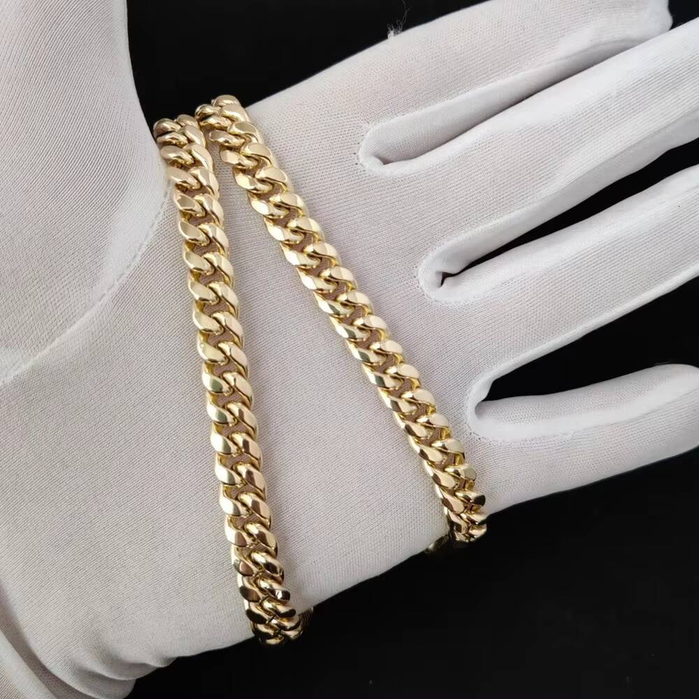 Custom Men Women Hiphop Jewelry 9mm 10mm Yellow Gold Chain Necklace 10K 14K Real Solid Gold Miami Cuban Link Chain