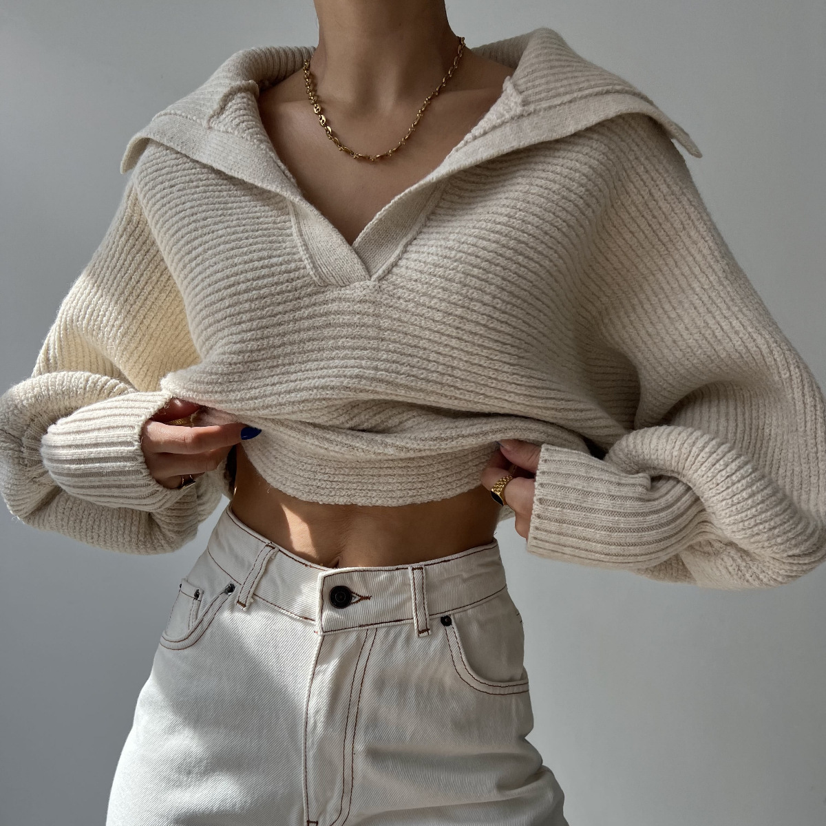 Women's sweater Retro Long Sleeve Polo Shirt Trendy cardigan Lapel pullover Streetwear winter jacket women designer fashion casual clothes