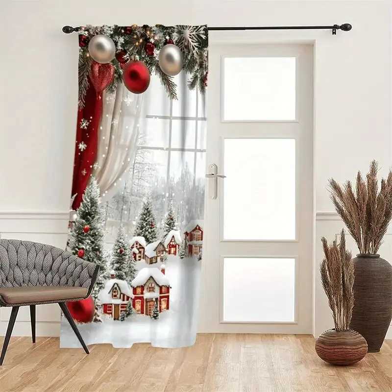 Curtain Christmas 2pcs - Christmas snow scene forest scene printed curtains pole bag curtains home decoration room decoration Y251126