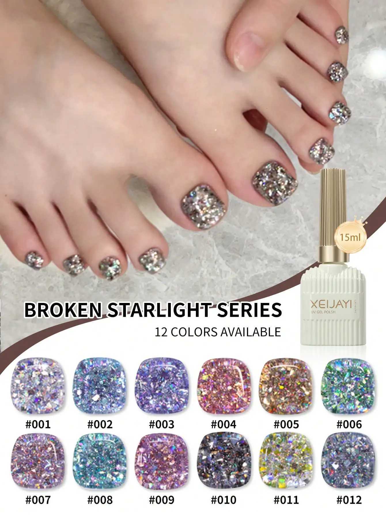 12pcs 15ml Broken Straight Series Glitter Silver Gel Nail Polish Semi-permanent Varnish Soak Off Nail Art Base Top CoatT251127