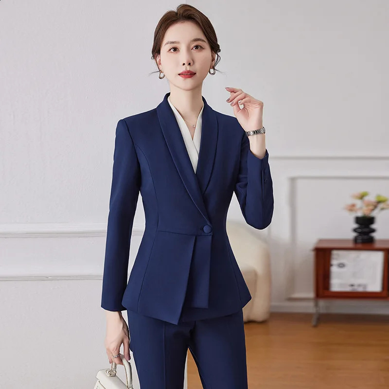 Korean Fashion Womens Long Sleeve Office and Leisure Two Piece Set Spring/Summer Autumn Button Solid Collar Pants Set 250423