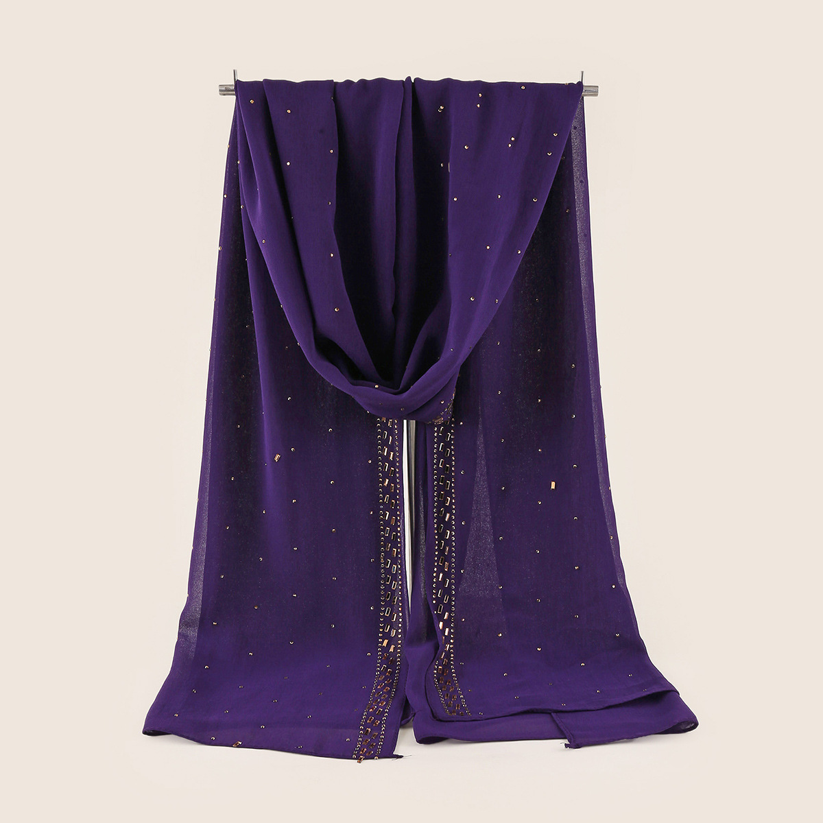 K534 A085 Cross-border supply New solid color pearl chiffon long scarf hot diamond ethnic style scarf hijab shawl
