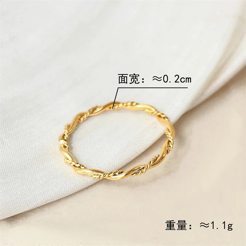 2mm Minimalist Stainless Steel Knuckle Rope Twist Chain Ring for Women Girls Gold Plated Braided Ring Waterproof Jewelry 250427