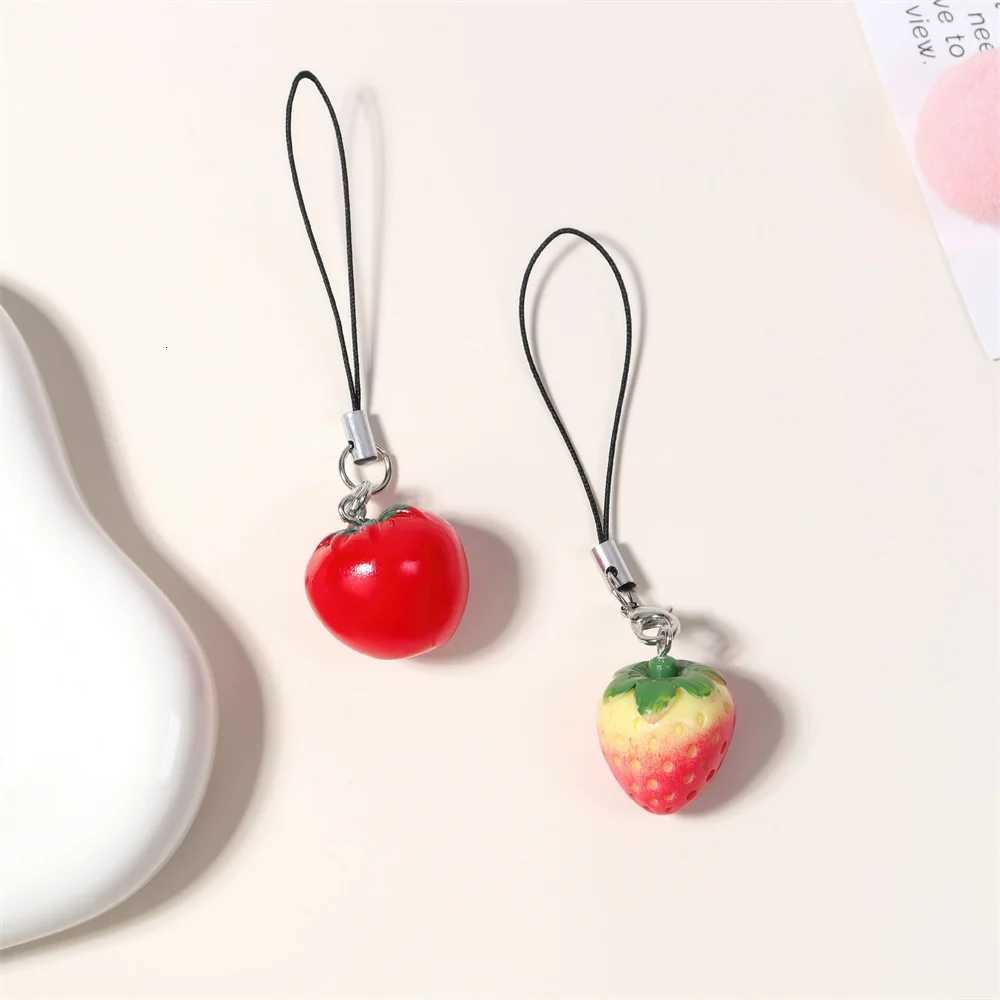 1/2pcs Red Strawberry Tomato Keychain Resin Fruit Charm Key Chain Cute Pendant for Phone Case Bag Daily Gift for WomenT251127