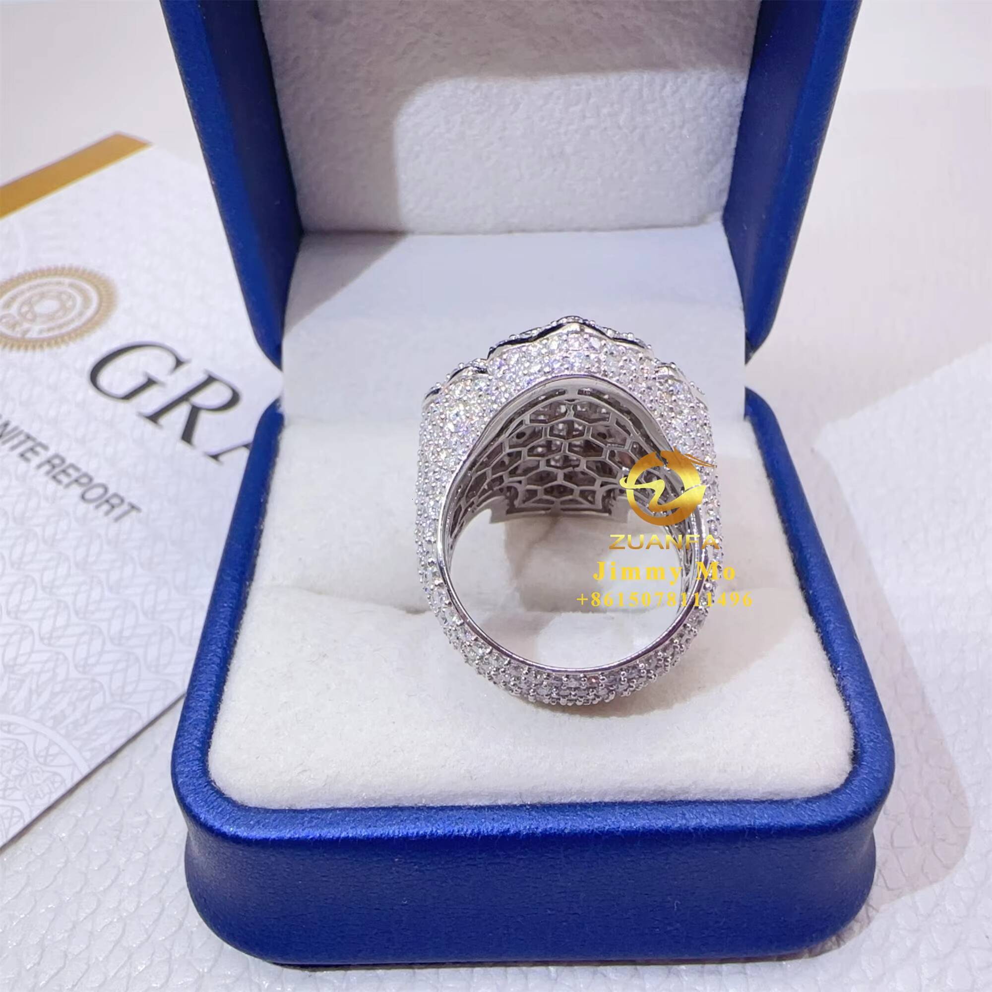 New Arrivals GRA Certificates Pass Diamond Tester White Gold Plated 925 Silver Hip Hop VVS1 Moissanite Diamond Cross Ring Man