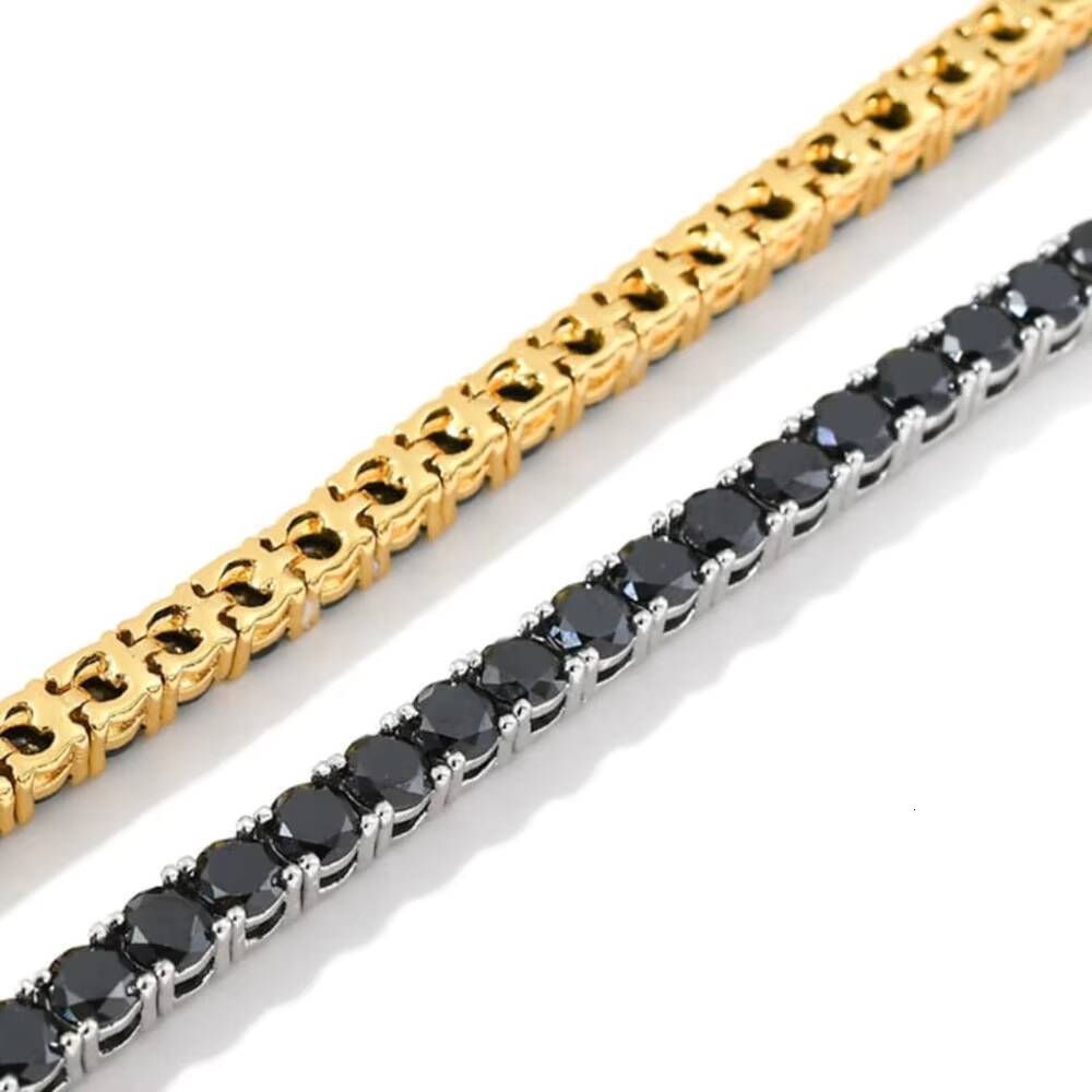 Factory Wholesale 3mm 4mm 925 Silver Black Moissanite Tennis Men Bracelet Chain