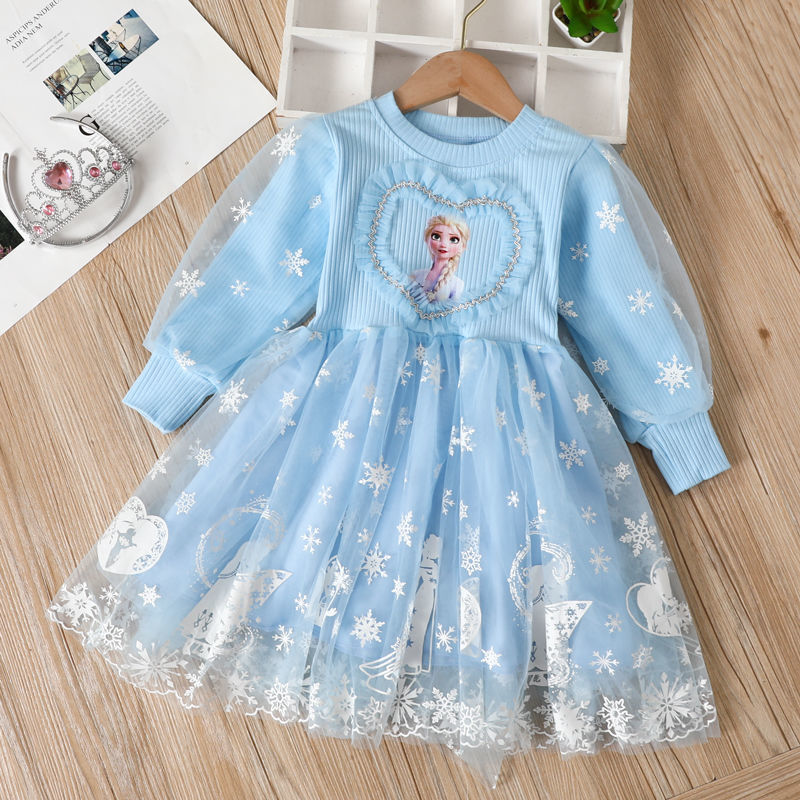 DISNEY kids designer clothes baby girl designer clothes Frozen Elsa princess Holiday outfit princess dress comfortable and soft.