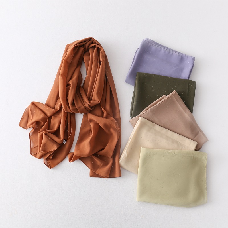 K538Cross-border new solid color gold-sprayed chiffon fashion ethnic gold-sprayed scarf for women's head-wrapped shawl