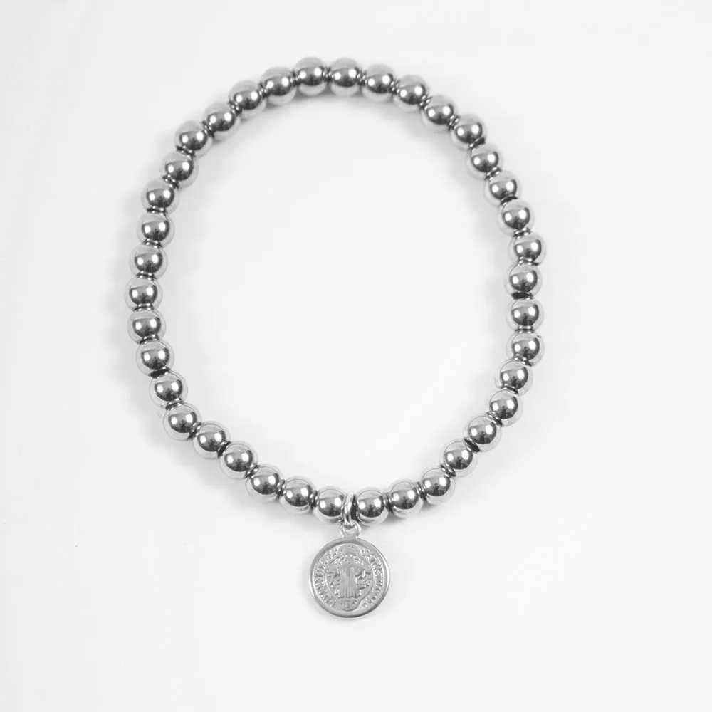 Stainless Steel San Benito Medal For Women Gold/Silver Color Metal St Benedict Cross 5mm Bead Chain Pulseira C251105