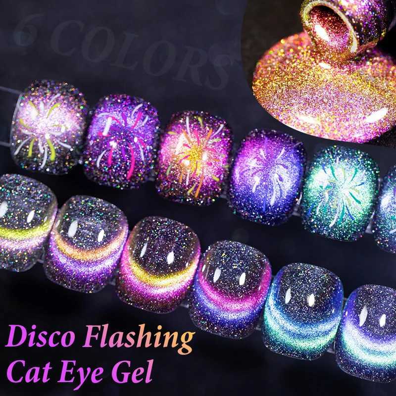 PUENTE Reflective Glitter Rainbow Cat Eye Gel Nail Polish Disco Flashing Pink Blue Purple Glitter Soak Off UV Nail Art VarnishT251127