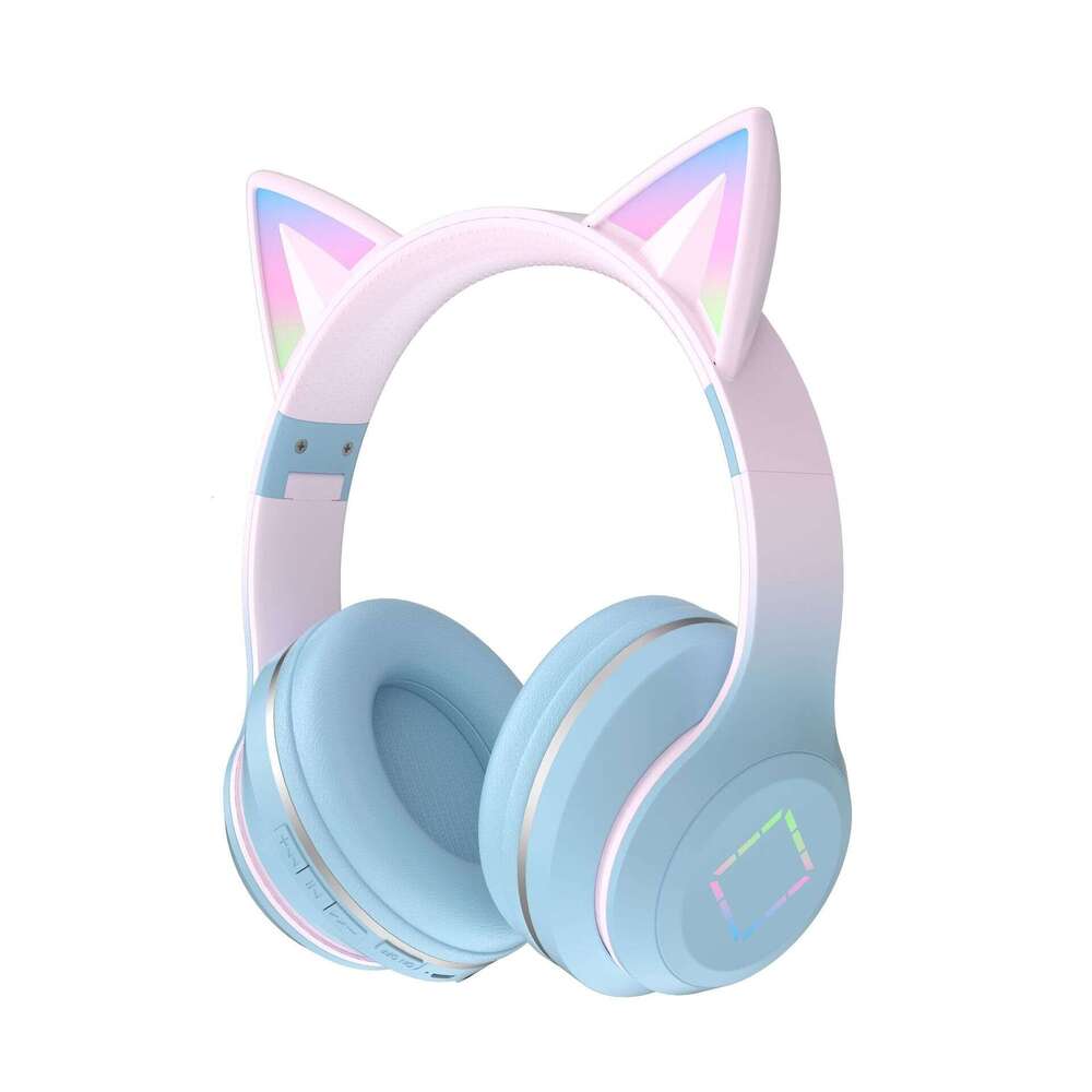 Brand crossover designer niche new DR Bluetooth ultra-long endurance gradient color luminous cat-ear wireless headset