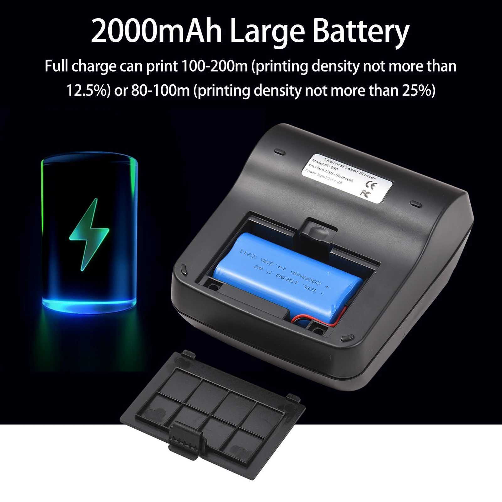 T380TS 80mm Receipt Label Printer Wireless BT Thermal Receipt Printer Mobile Bill Printer Cpatible with Android/iOS/Win System H251127