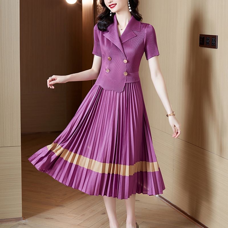 High-grade suit collar dress for women 2025 summer new Korean style slim temperament fashion splicing skirt D02306