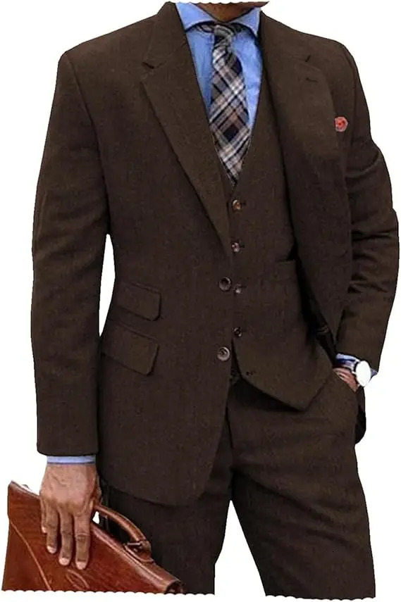 Men s Brown Tweed Suit Men Vintage Winter Formal Wedding Suits For Men Mens Classic Suit 3 Pieces Men Suit 251126