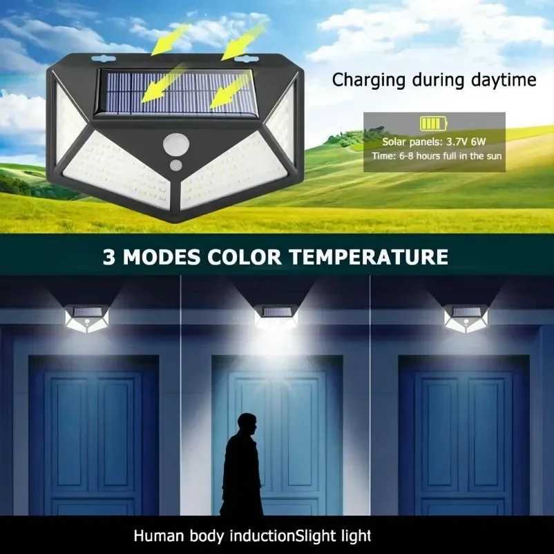 112PCS 100 LED Solar Wall Lamp 4 Sides Luminous With Motion Sensor Outdoor Garden Courtyard Waterproof Wall LightM251127