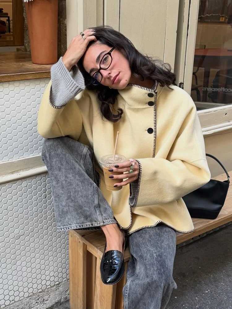 HH Women Autumn Turtleneck Long Sleeve Jacket Fashion Loose Jackets Long Sleeves Single-Breasted Solid Coat Female Casual JacketXJ251127