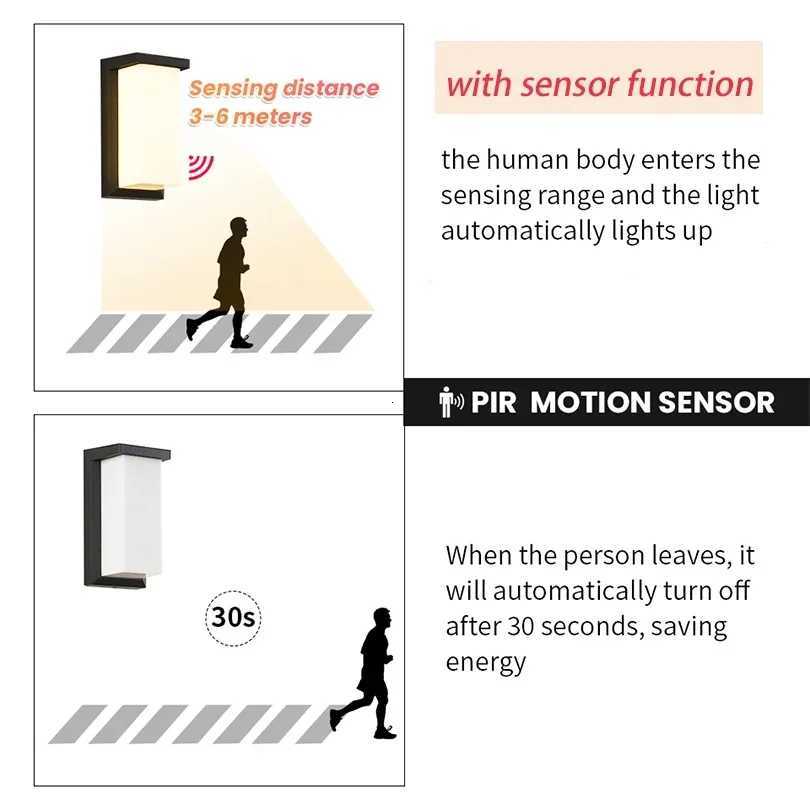LED Wall Light Motion Sensor Outdoor Lighting Waterproof IP66 LED Porch Lights Balcony Garden Lights Outdoor Wall LampM251127